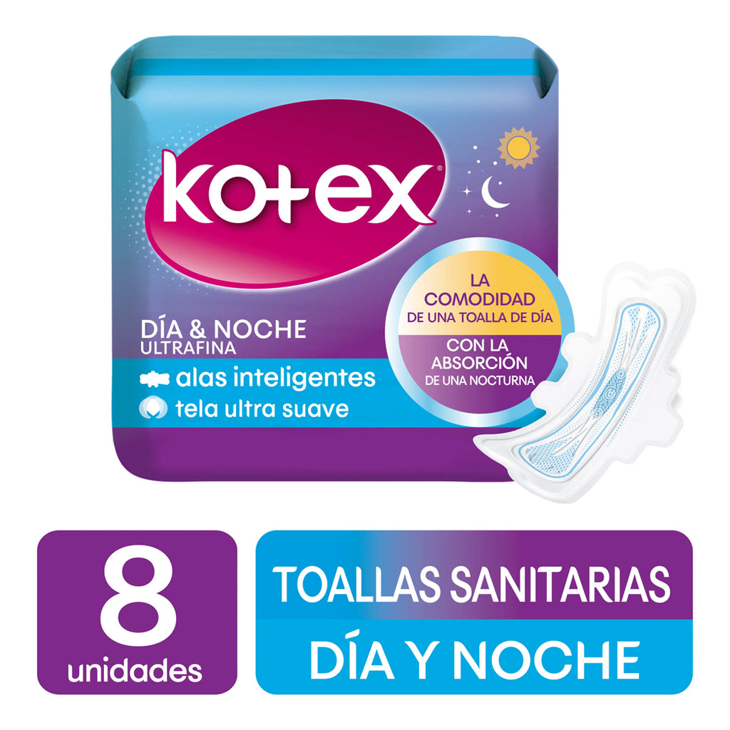 KOTEX Toalla DiaNoche C/Alas 8UN