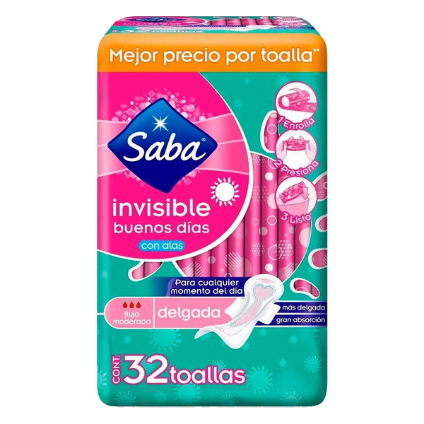 SABA Toalla InvisDelg C/Alas 32UN